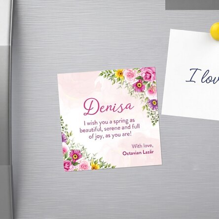 Aimant 10 x 10 personnalisé avec le texte « Belle printemps ! »