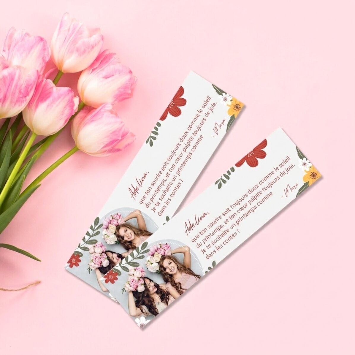 Marque-page personnalisé avec une photo et un message - Printemps