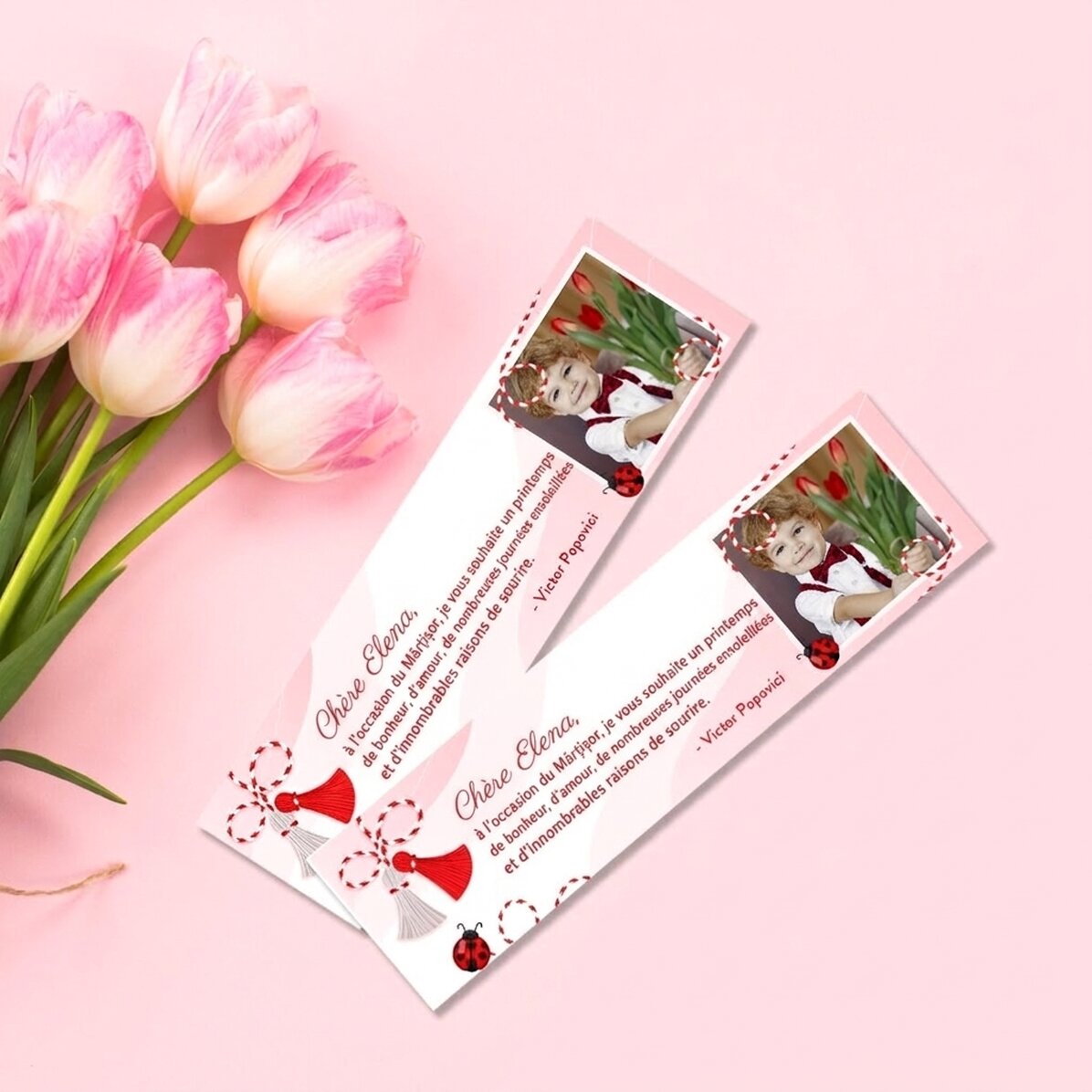 Marque-page personnalisé avec une photo et un message