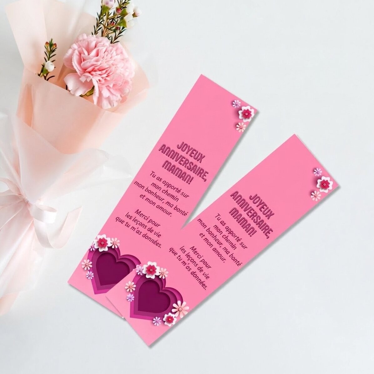 Marque-page personnalisé avec message - Cœur rose