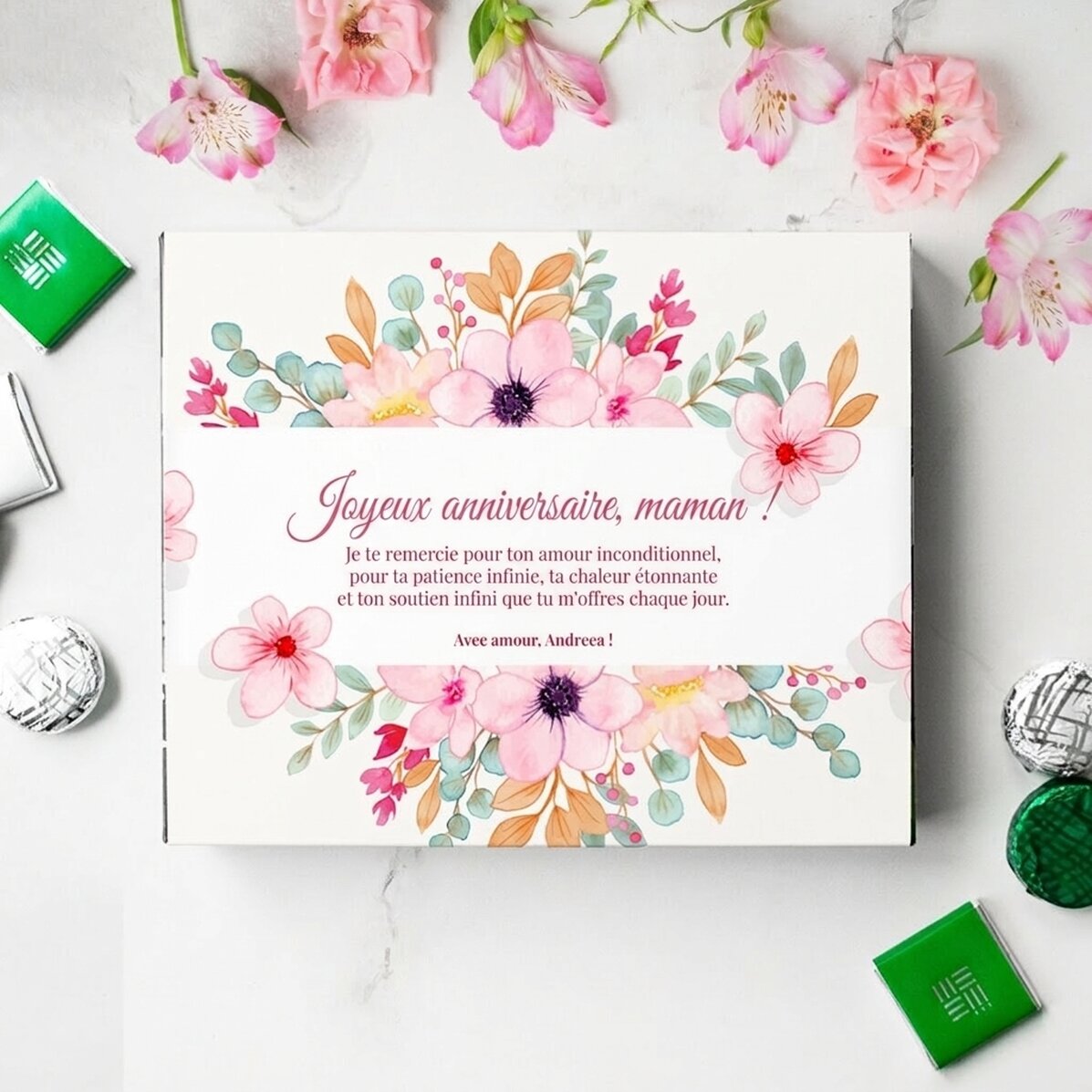 Boîte de bonbons personnalisée avec un message pour maman - Joyeux anniversaire, maman !