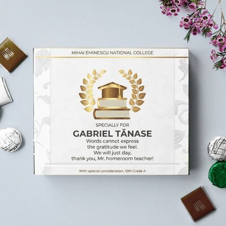 Boîte de bonbons personnalisée avec un message pour un professeur – Modèle « Remise des diplômes »