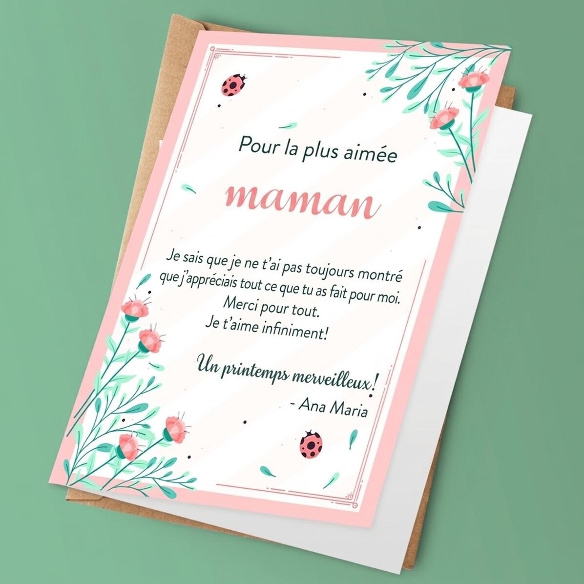 Carte de vœux personnalisée avec texte - Un printemps serein