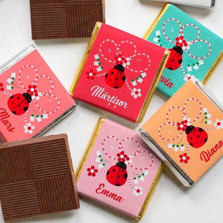 Mini-chocolat personnalisé avec le nom « coccinelle »