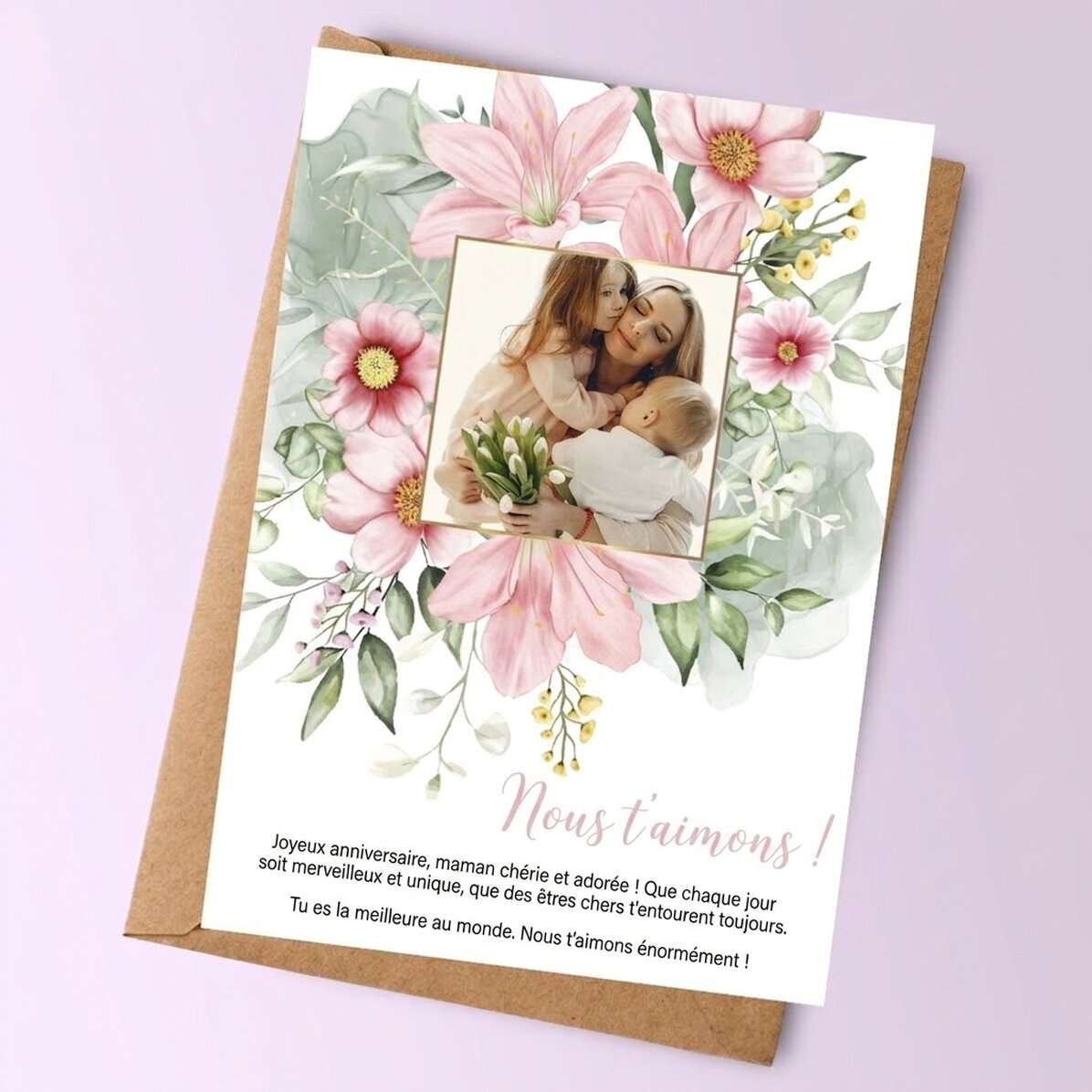 Carte personnalisée avec une photo et un texte - Floral