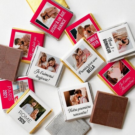 Lot de 10 mini-chocolats personnalisés avec des photos et du texte