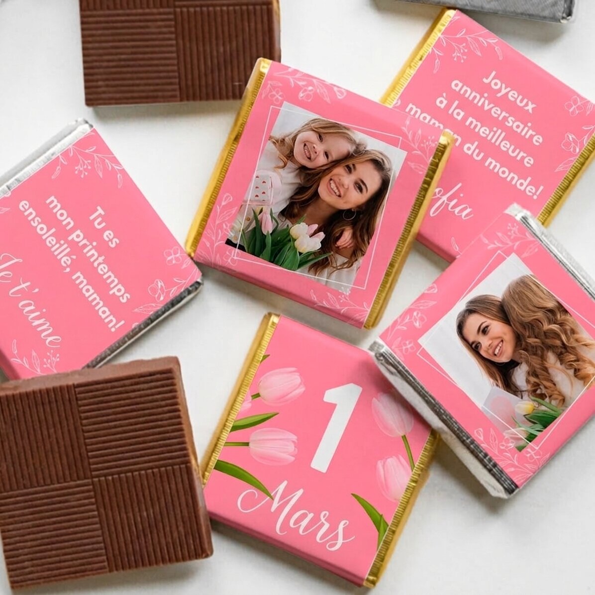 Lot de 5 mini-chocolats personnalisés avec photos et texte - Maman