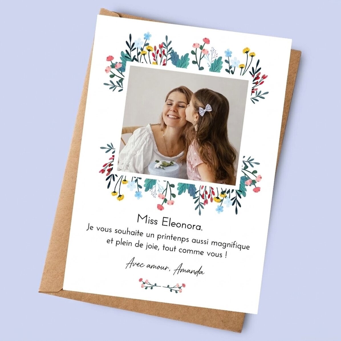 Carte personnalisée avec une photo et un message de printemps