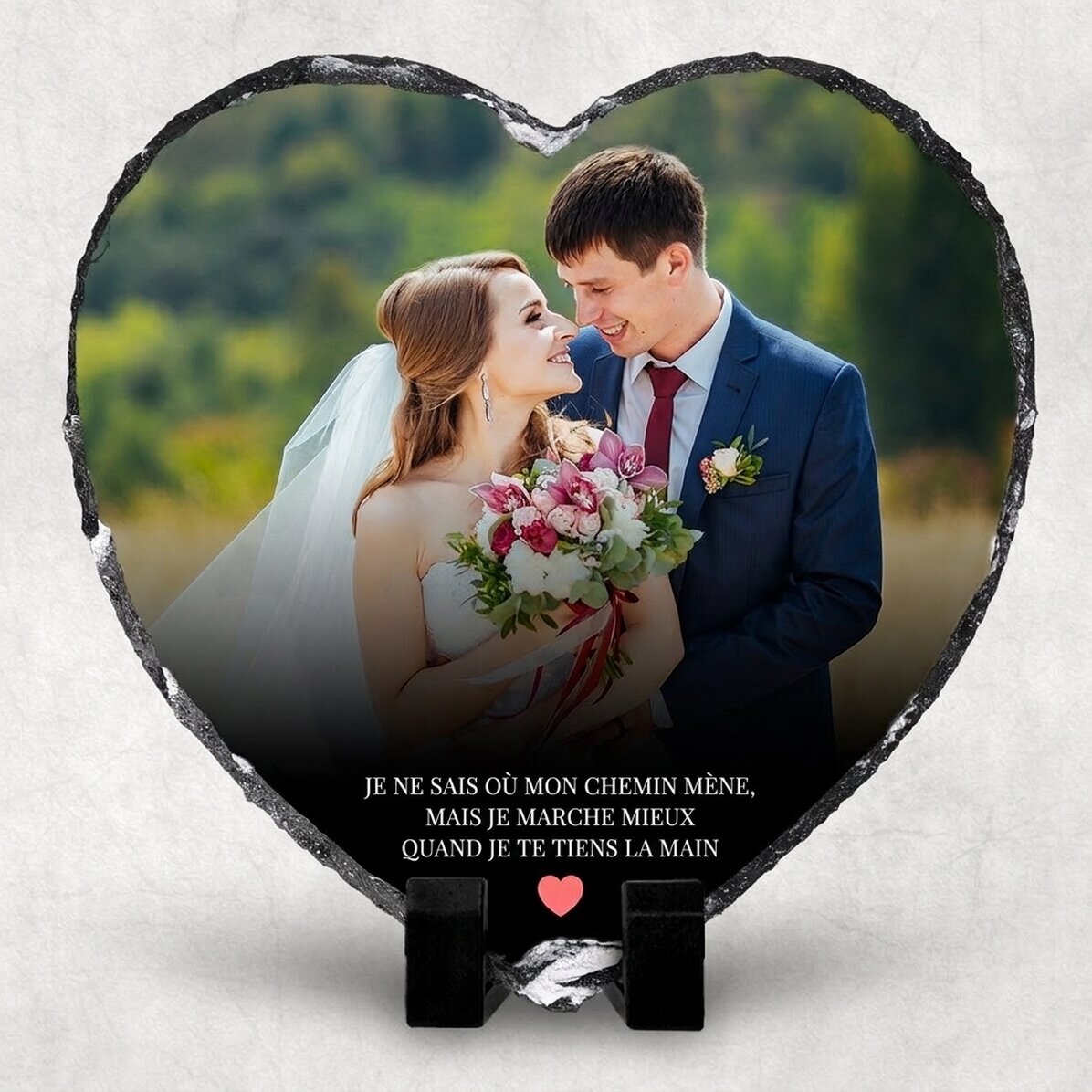 Ardoise en forme de cœur personnalisée avec un message et une photo - Heart