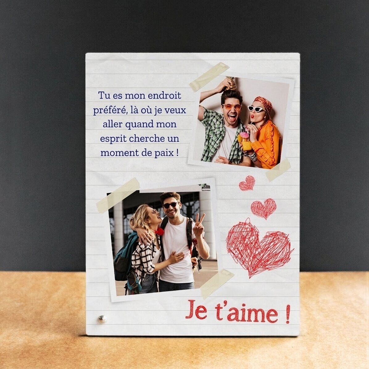 Cadre photo de bureau personnalisé avec 2 photos et un texte - Je t