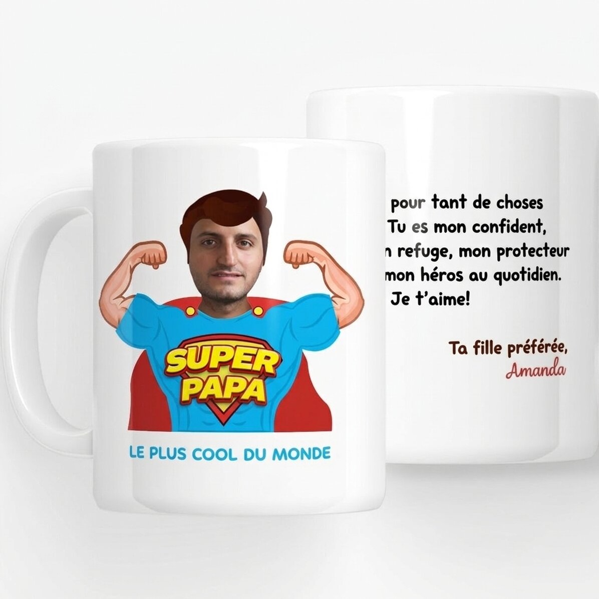 Tasse personnalisée avec une photo et un message - Papa, mon héros
