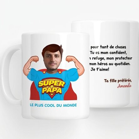Tasse personnalisée avec une photo et un message - Papa, mon héros