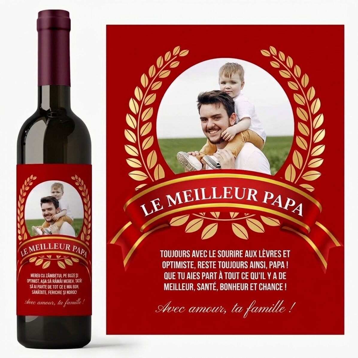 Vin personnalisé avec un message et une photo pour papa - Le meilleur des papas