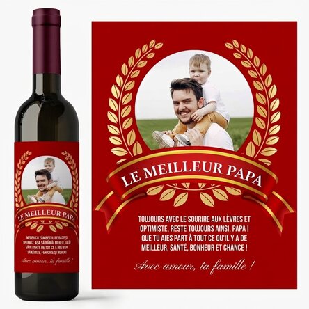Vin personnalisé avec un message et une photo pour papa - Le meilleur des papas