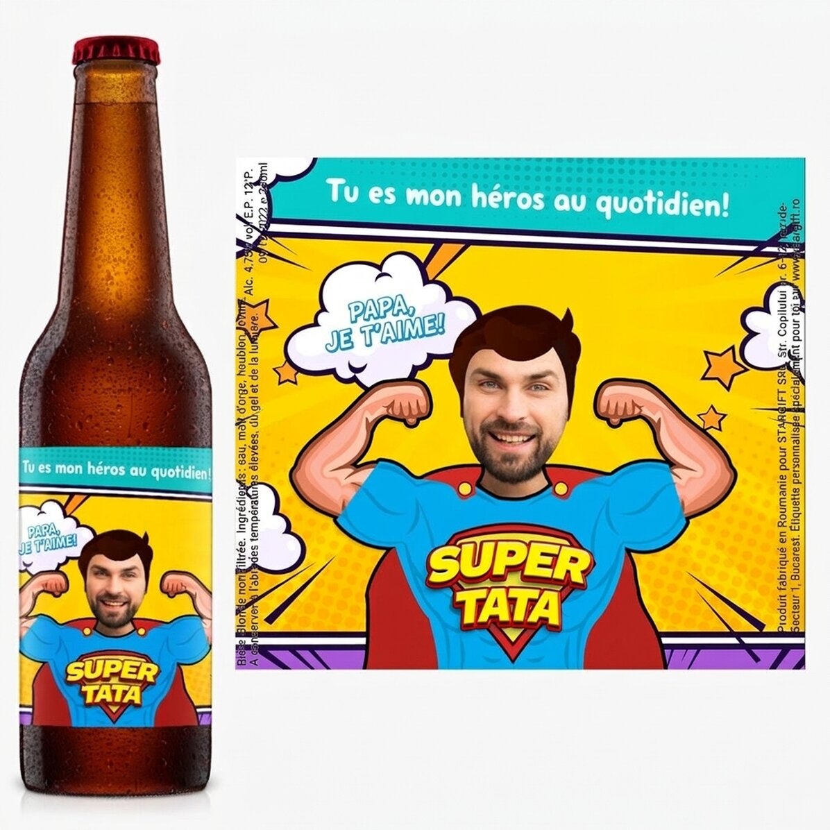 Bière personnalisée avec photo et texte - Super papa