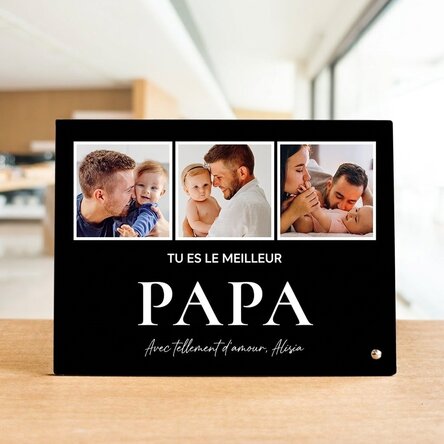 Cadre photo de bureau personnalisé avec 3 photos et un texte - With love