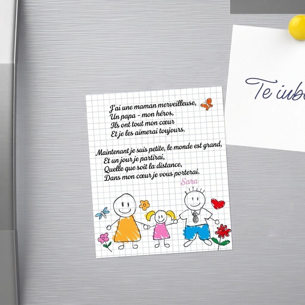 Aimant personnalisé de 10 x 12 cm avec un poème pour les parents - Petite fille