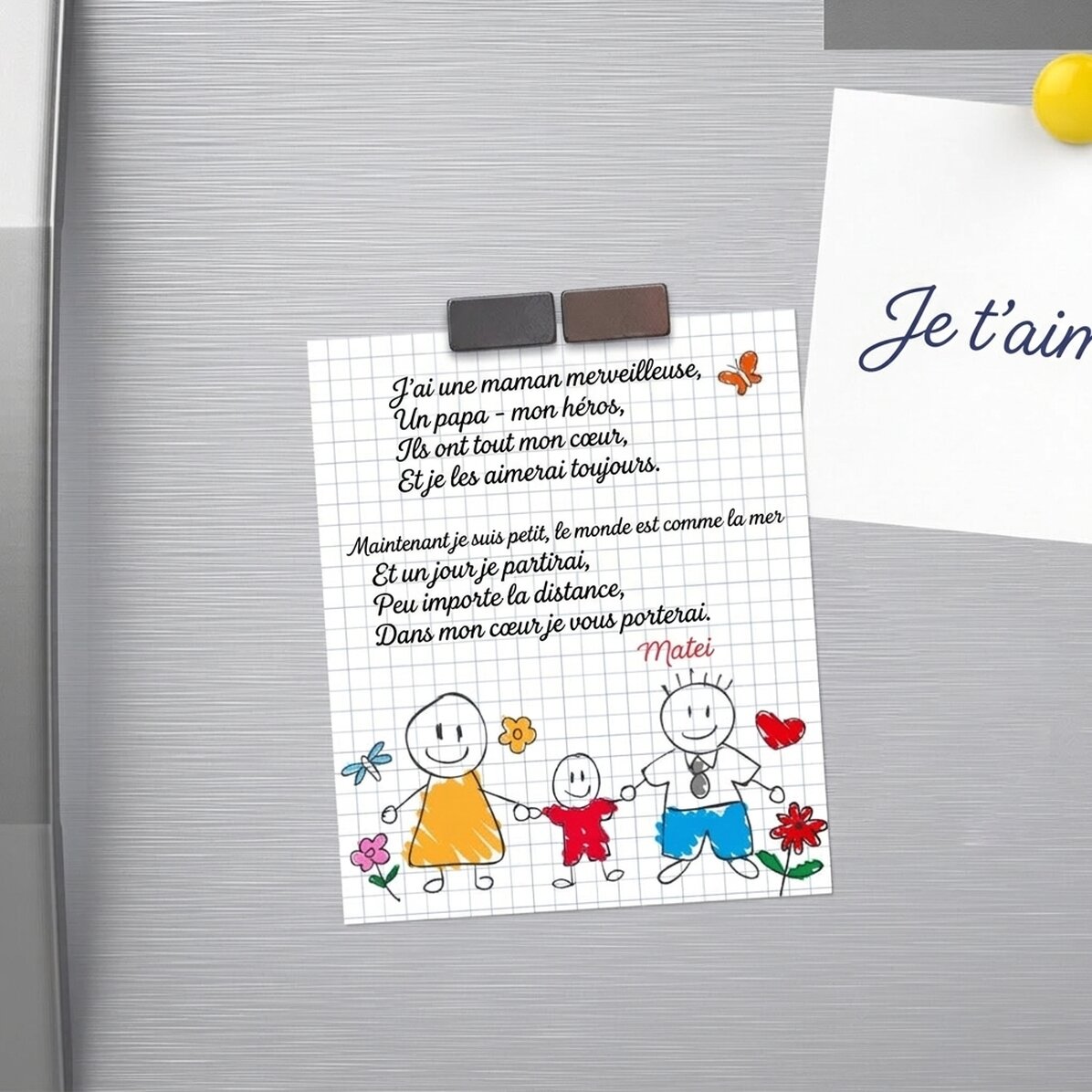Aimant personnalisé de 10 x 12 cm avec un poème pour les parents - Petit garçon