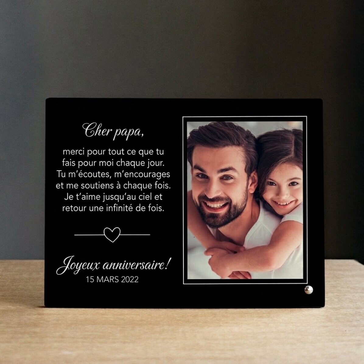 Cadre photo de bureau personnalisé avec une photo et un message - Avec toute mon affection