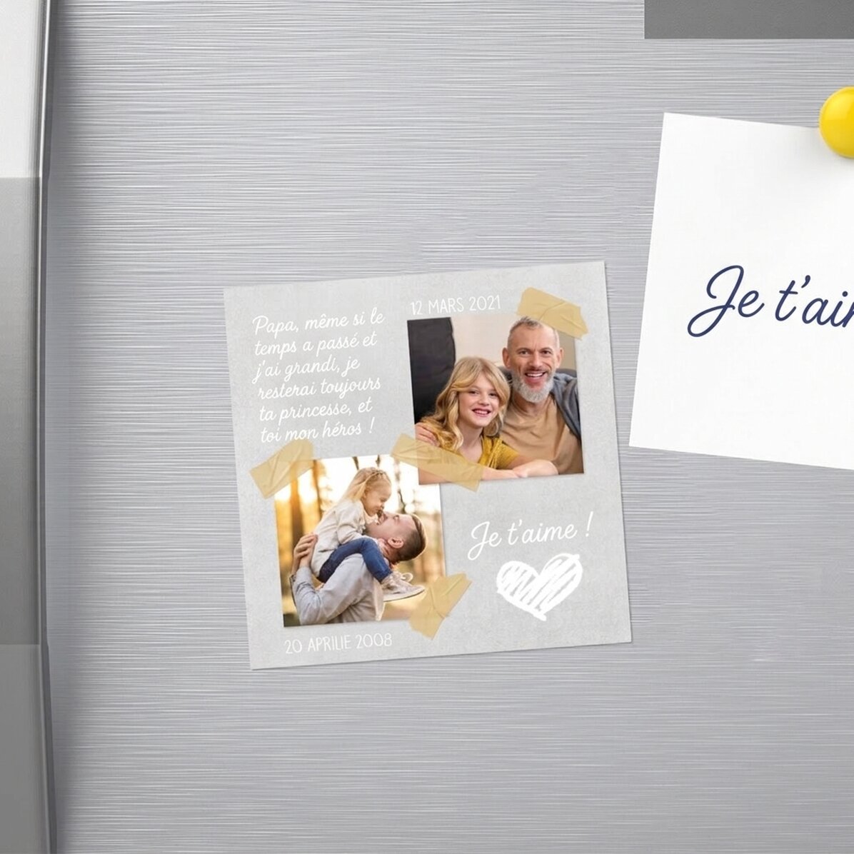 Aimant 10 x 10 personnalisé avec 2 photos et un texte - Time