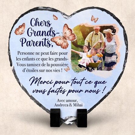 Ardoise en forme de cœur personnalisée avec un message et une photo pour les grands-parents