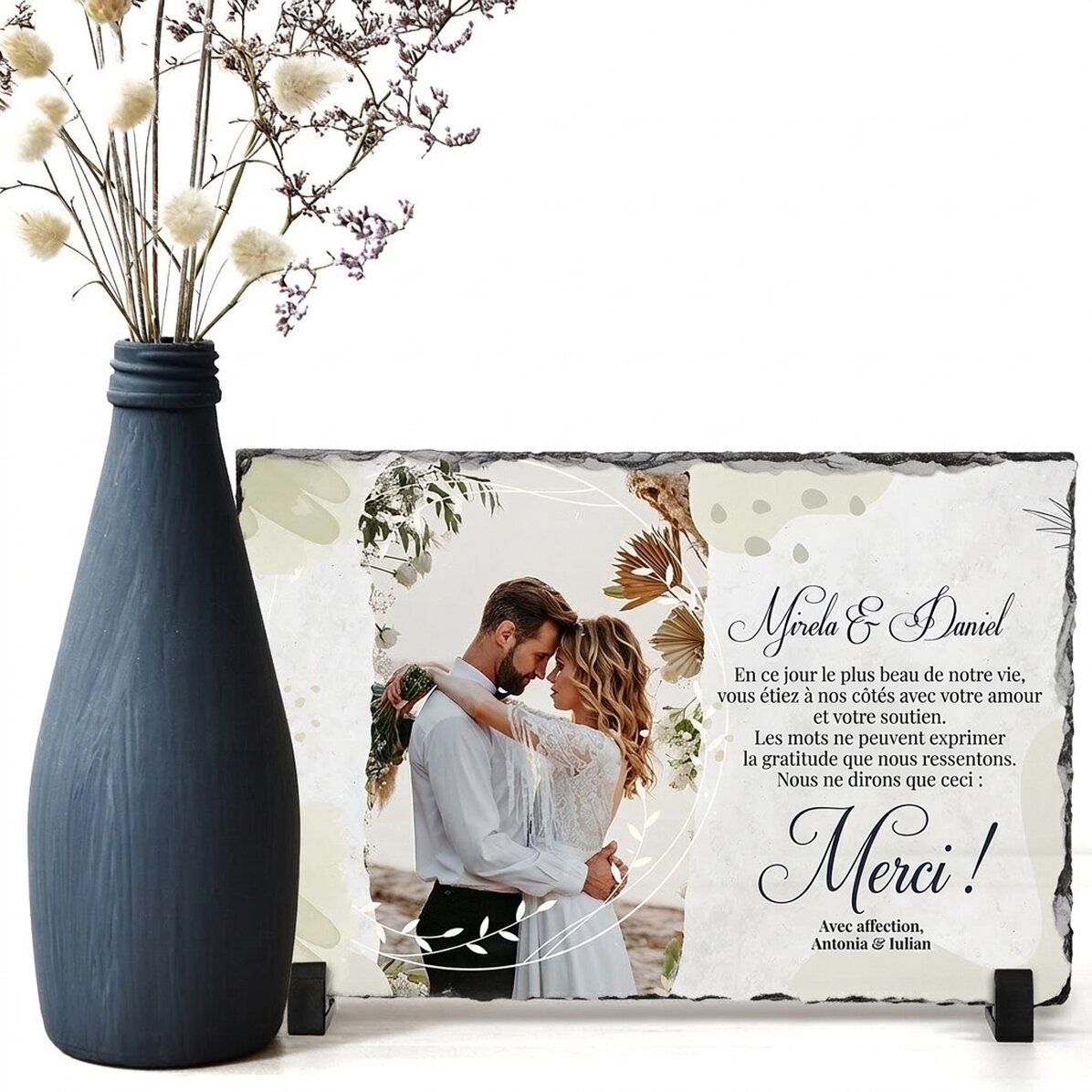 Plaque en ardoise personnalisée avec une photo et un message - Remerciements