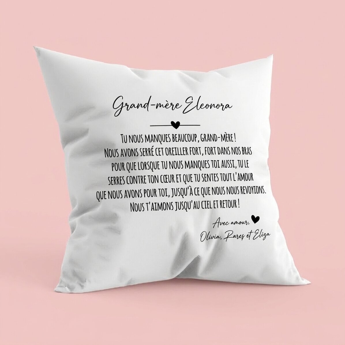 Coussin personnalisé avec un message pour vos proches