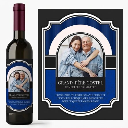 Vin personnalisé avec un texte et une photo pour grand-père