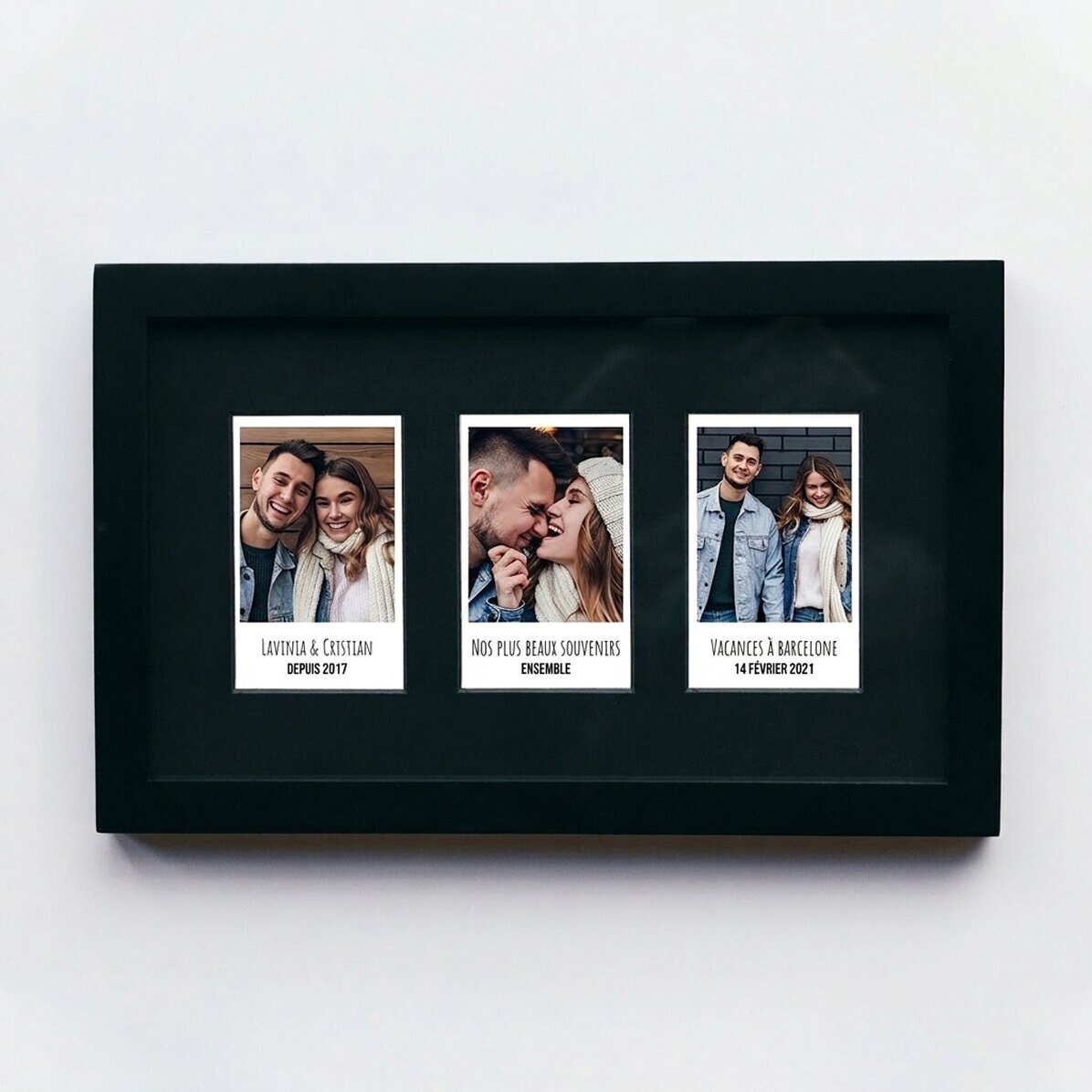 Tableau personnalisé avec 3 photos de style Polaroid et un texte