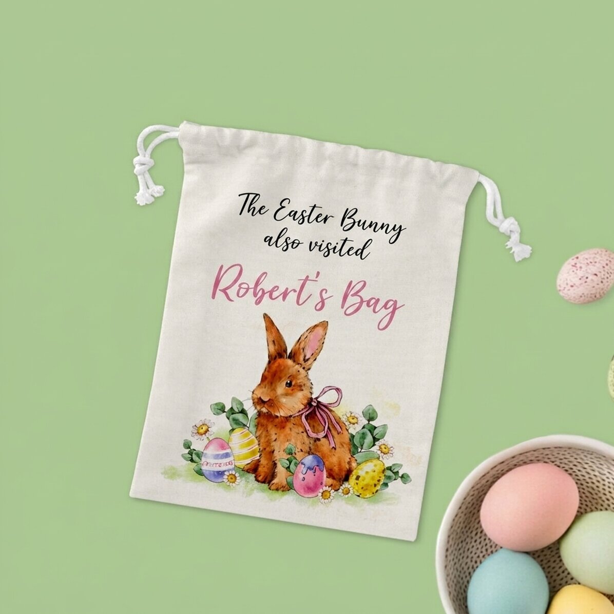 Petit sac cadeau personnalisé avec un message - Le lapin de Pâques