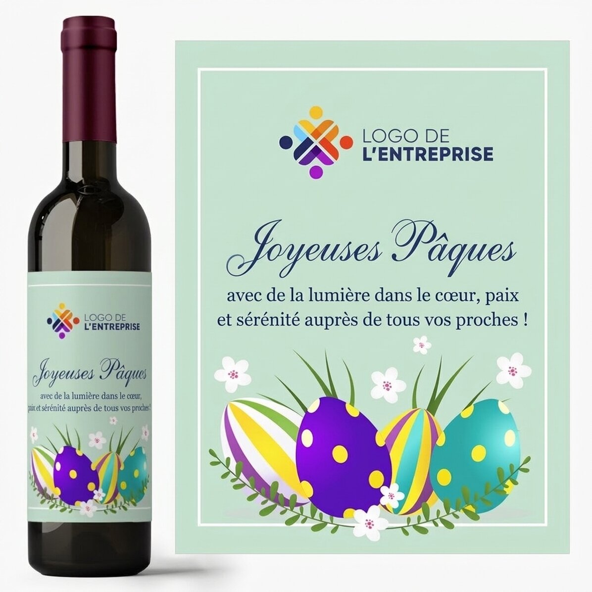Vin personnalisé avec logo et texte - Joyeuses Pâques