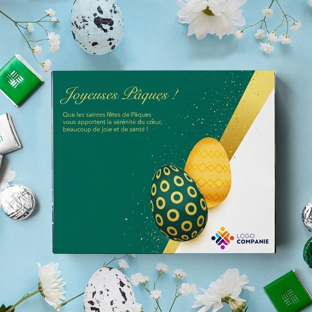 Boîte de bonbons personnalisée avec logo et message - Pâques