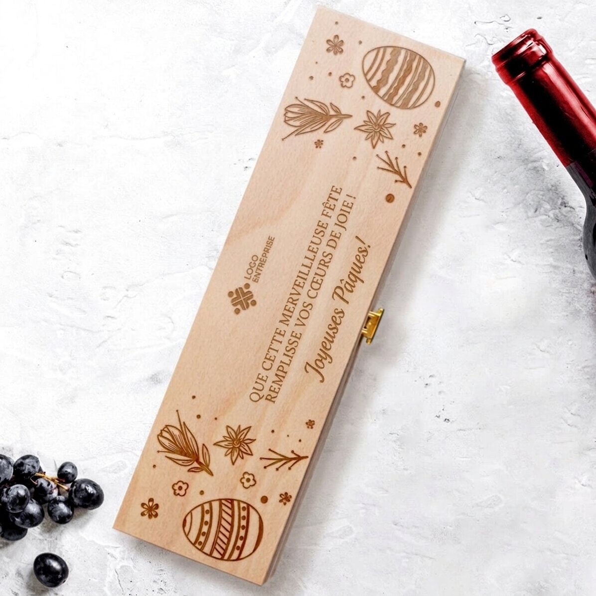 Coffret de vin personnalisé avec texte et logo - Joyeuses Pâques
