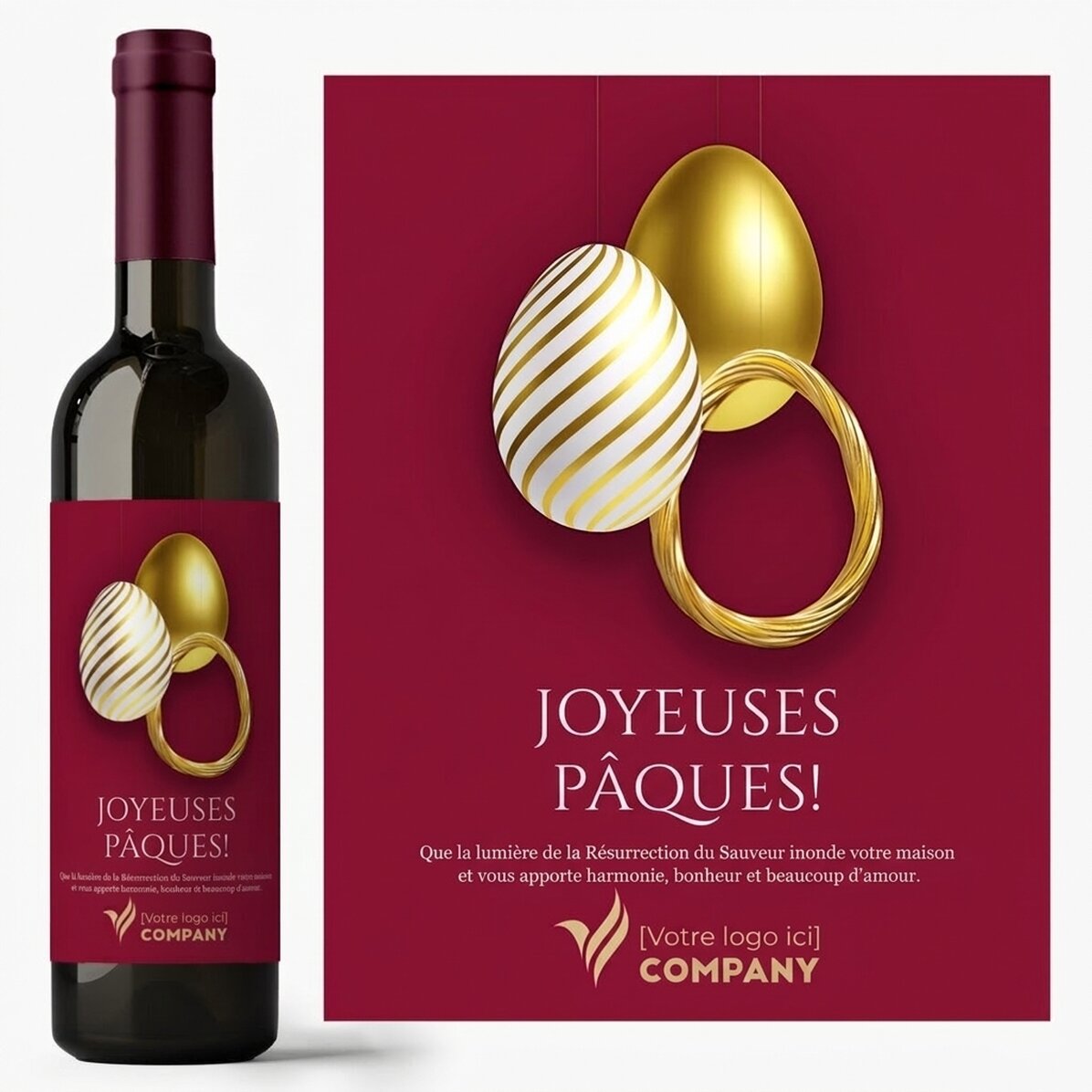 Vin personnalisé avec texte et logo - Joyeuses Pâques !