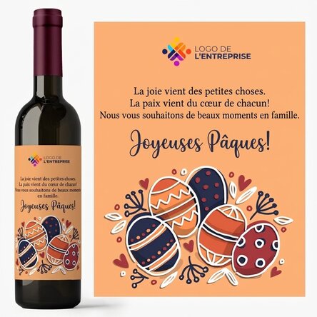 Vin personnalisé avec un texte et un logo pour Pâques