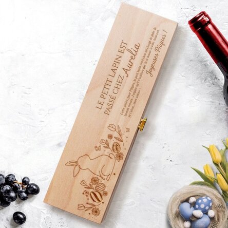 Coffret de vin personnalisé avec un message pour Pâques - Lapin avec des fleurs