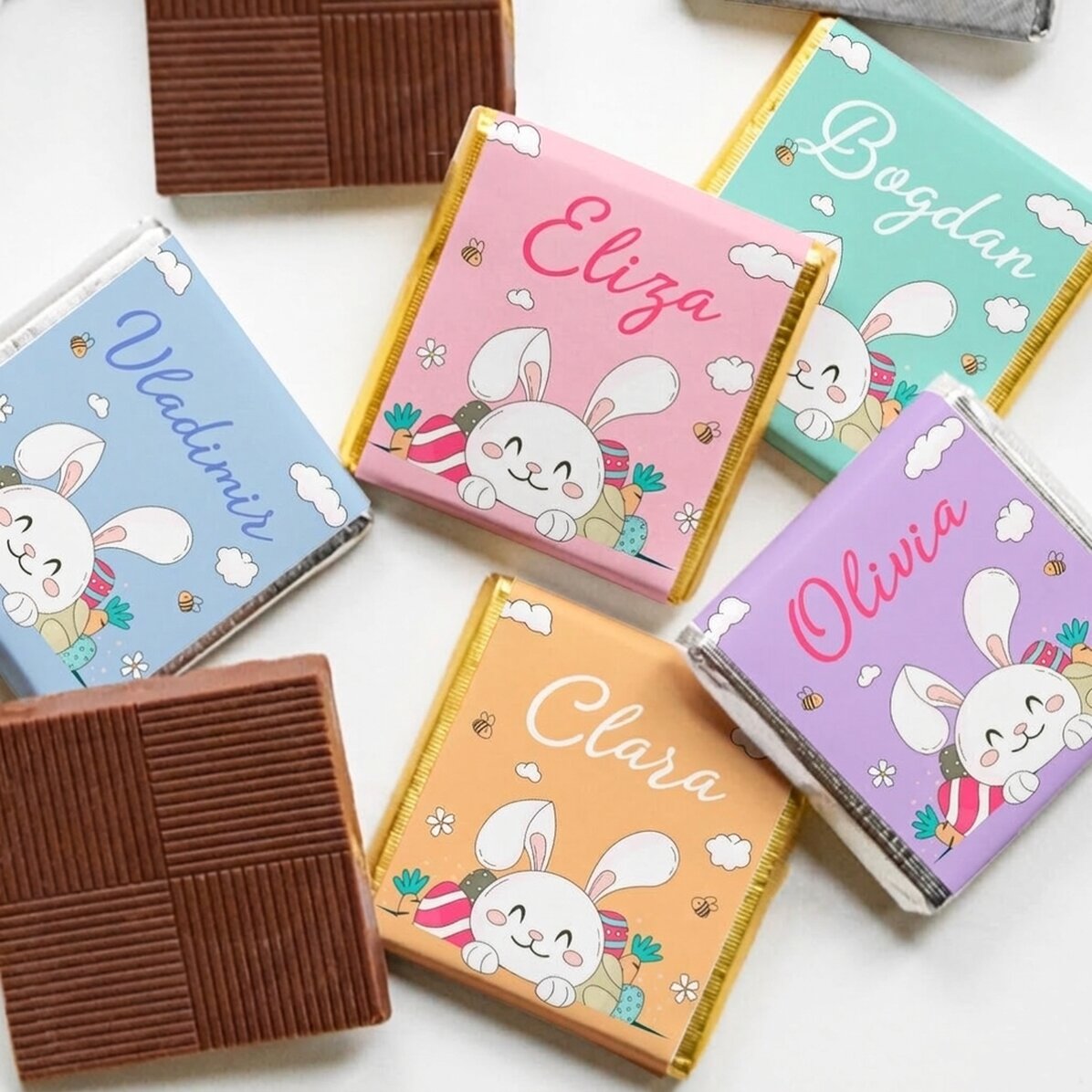 Mini-chocolat personnalisé avec un prénom - Lapin