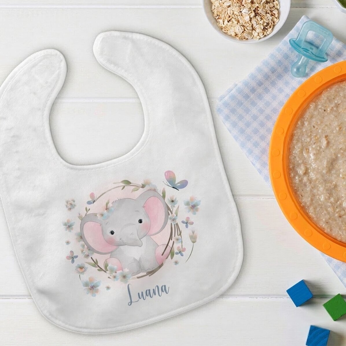 Bavoir personnalisé pour bébé avec prénom - Petit éléphant