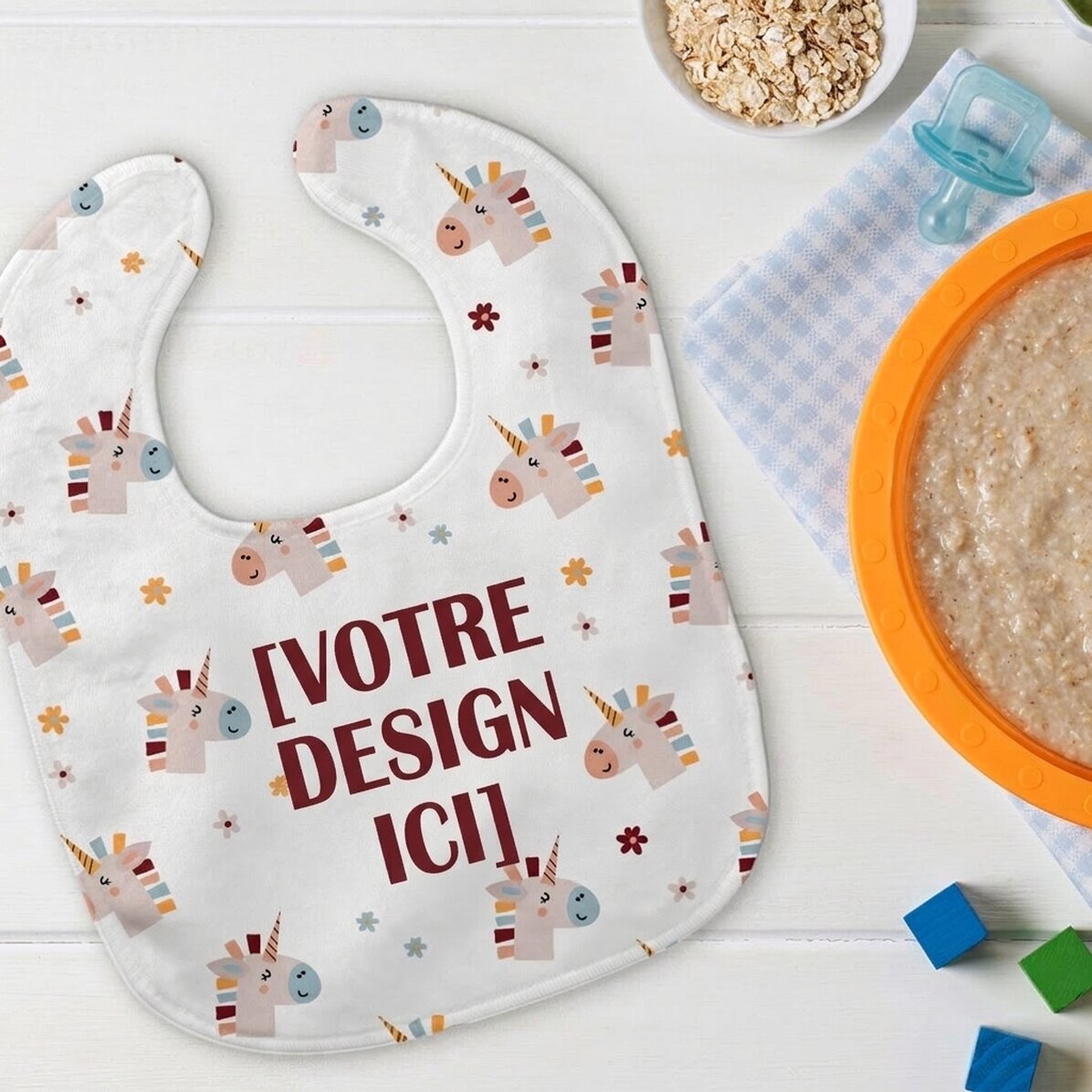 Bavoir personnalisé pour bébé avec prénom - Licornes