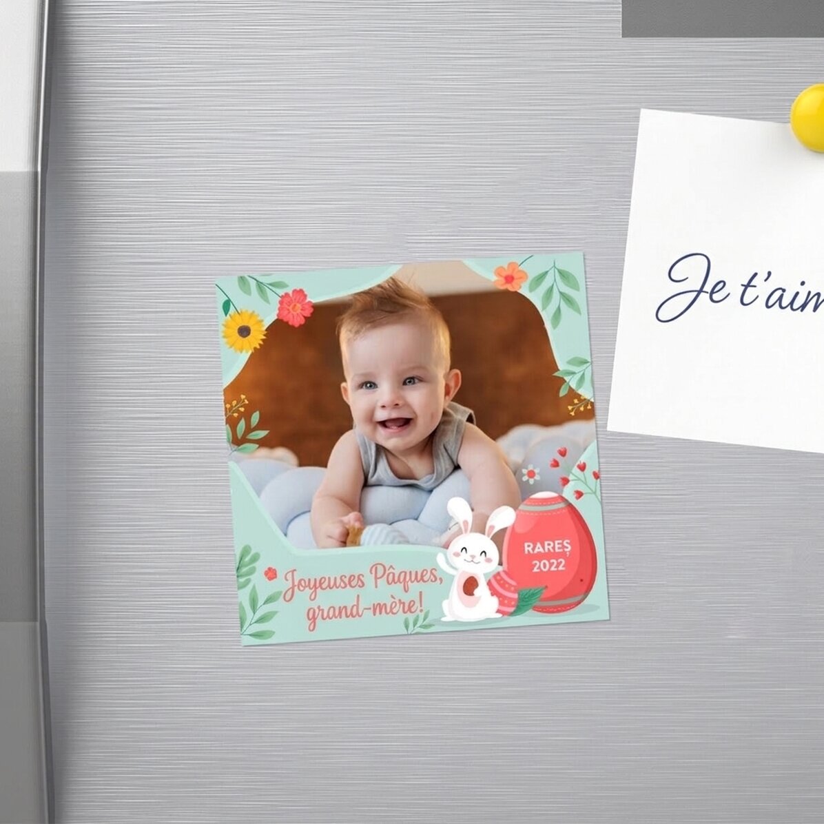 Aimant 10 x 10 personnalisé avec une photo et un texte - Joyeuses Pâques