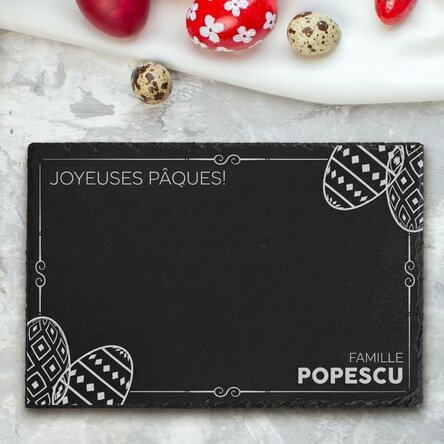 Plaque en ardoise gravée et personnalisée avec un texte - Pâques en famille