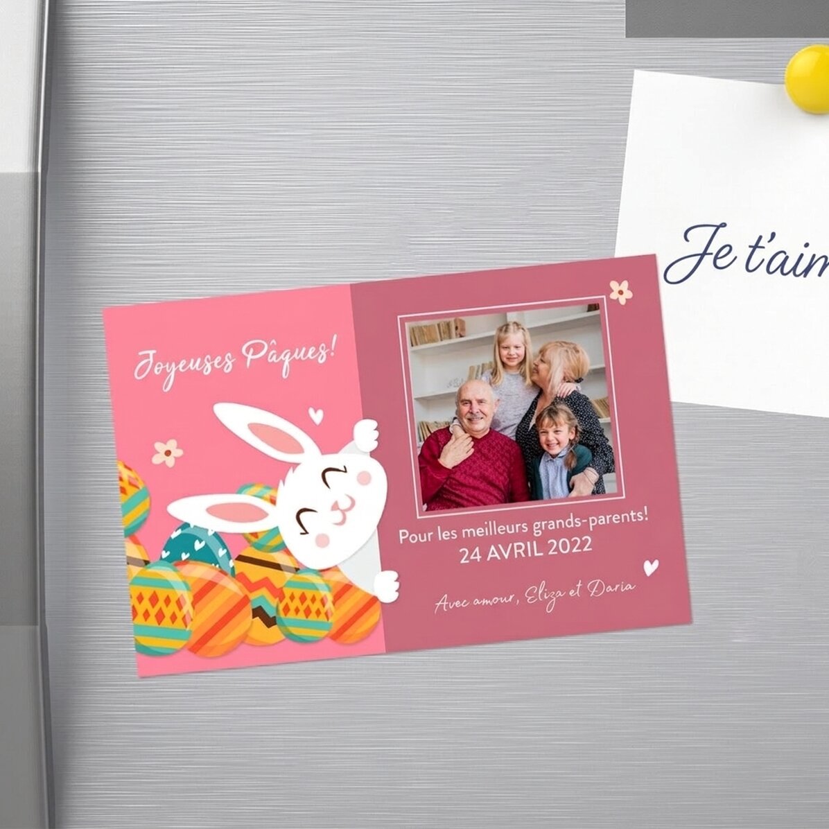 Aimant personnalisé de 10 x 15 cm avec texte et photo - Le lapin de Pâques