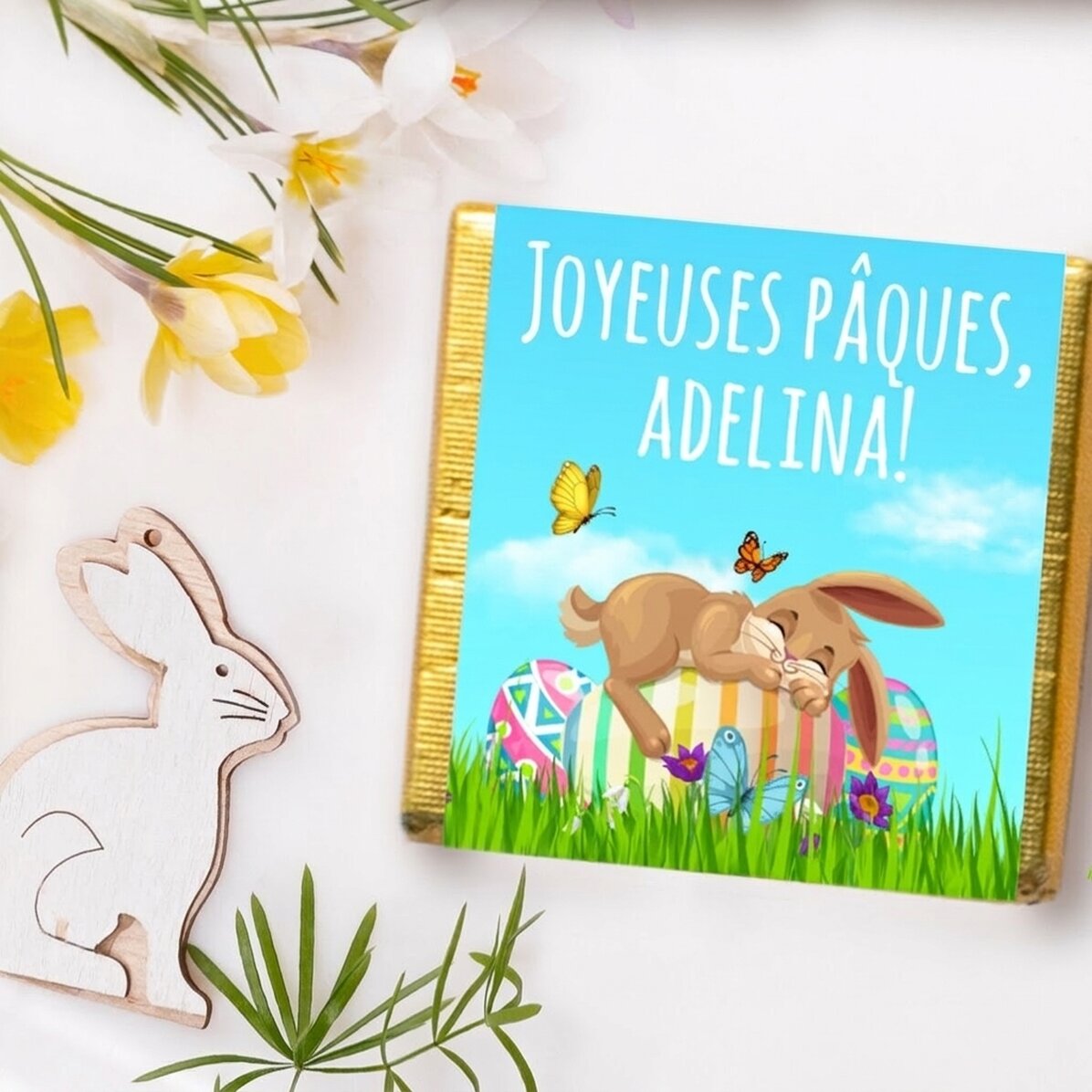 Mini-chocolat personnalisé avec un message pour Pâques