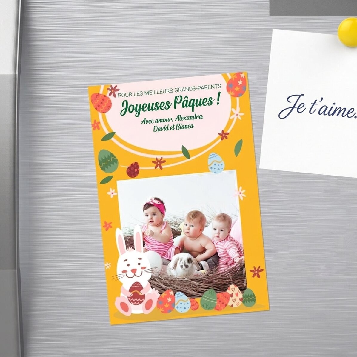 Aimant personnalisé de 10 x 15 cm avec texte et photo - Joyeuses Pâques
