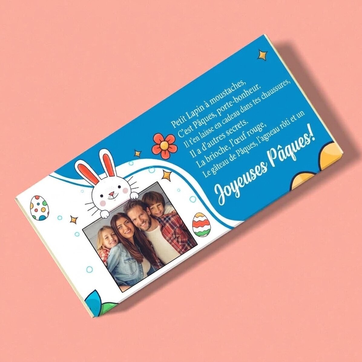 Chocolat personnalisé avec un message et une photo - Joyeuses Pâques !