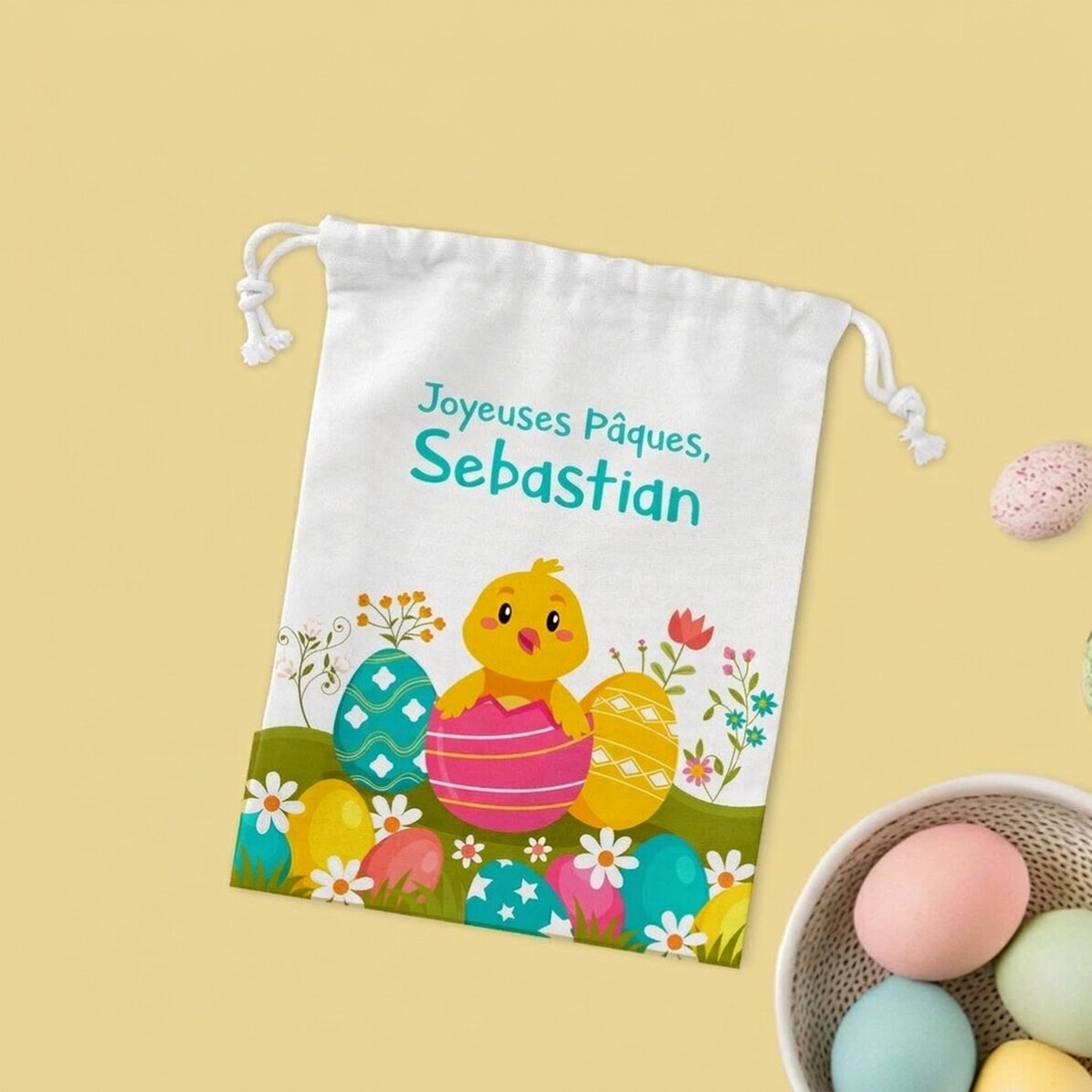 Petit sac cadeau personnalisé avec un message - Pâques