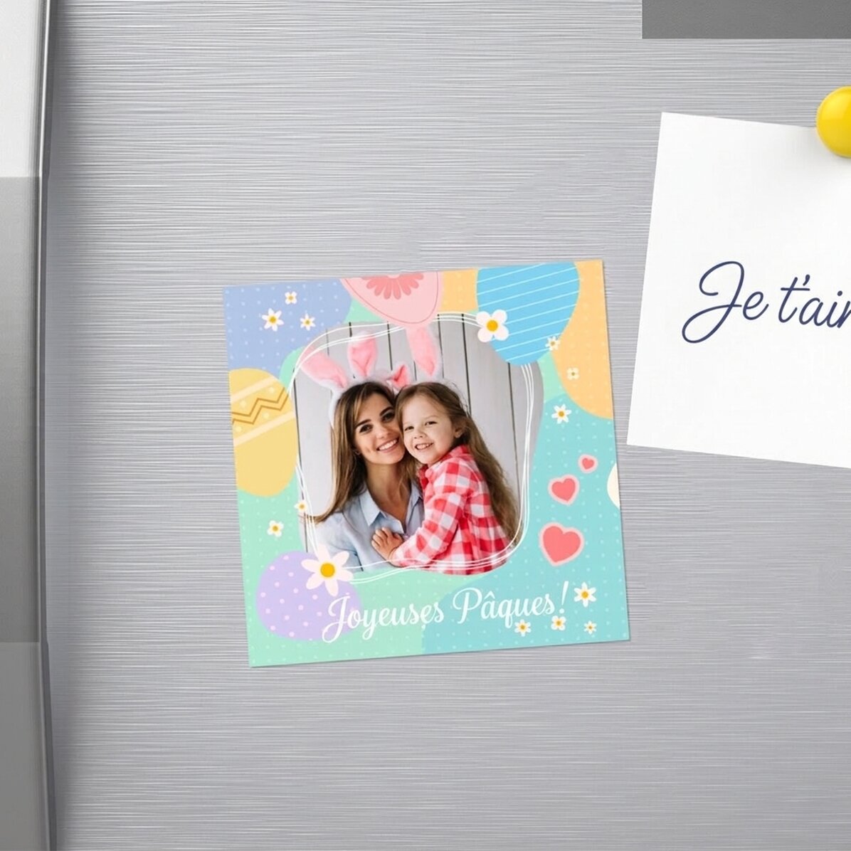 Aimant 10 x 10 personnalisé avec photo et texte - Joyeuses Pâques