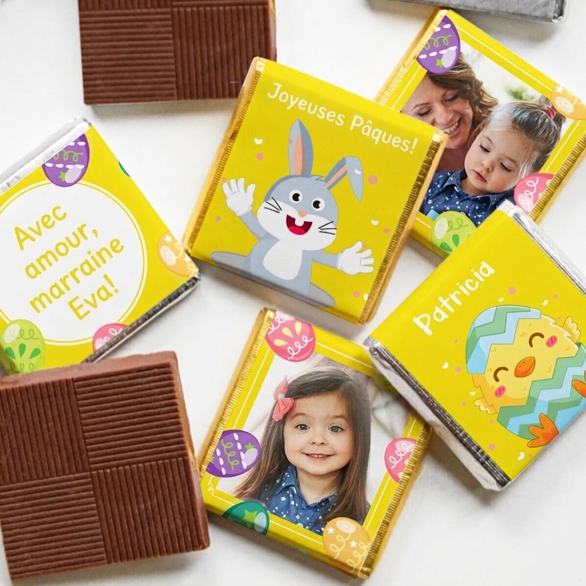 Lot de 5 mini-chocolats personnalisés avec photos et texte - Pâques