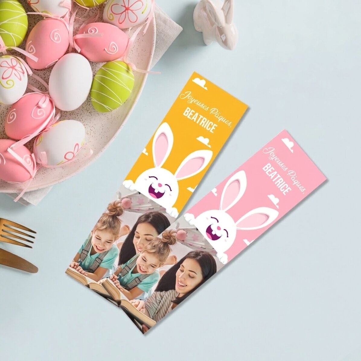 Marque-page personnalisé avec une photo et un message - Lapin