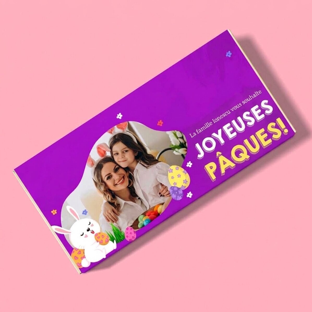 Chocolat personnalisé avec texte et photo - Lapin